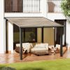 10 x 10 Ft Lean to Gazebo, Outdoor Pergola on Clearance for Patios, Hardtop Deck Metal Awnings, Frosted Gray