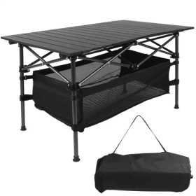 1Pc Folding Camping Table Portable Aluminum Roll-up Picnic BBQ Desk with Carrying Bag Heavy Duty Outdoor Beach Backyard Party Patio (Colour: black)