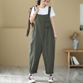 High Waist Slimming Large Size Loose Casual Solid Color Workwear Straight Jumpsuit (Option: Green-2XL)