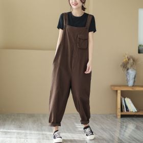 High Waist Slimming Large Size Loose Casual Solid Color Workwear Straight Jumpsuit (Option: Brown-XL)