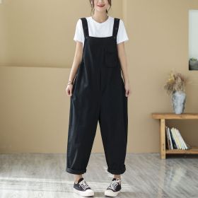 High Waist Slimming Large Size Loose Casual Solid Color Workwear Straight Jumpsuit (Option: Black-XL)